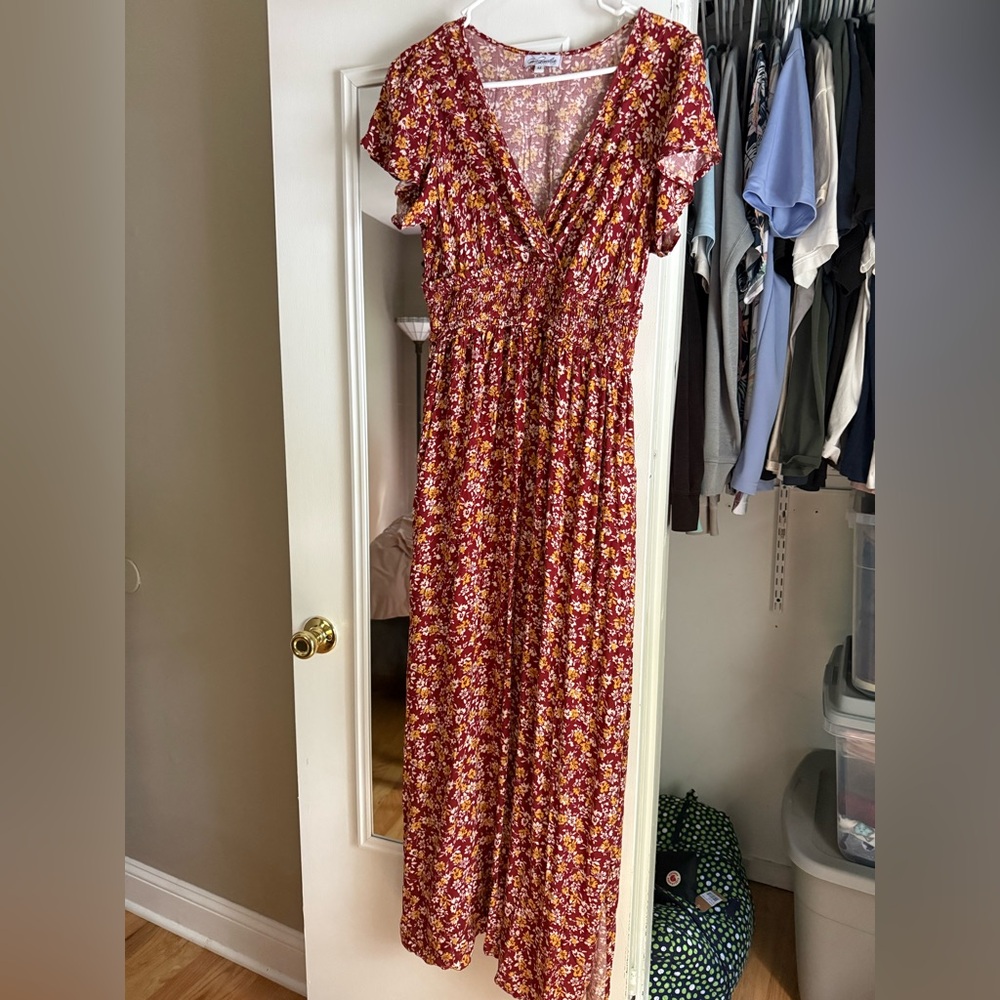 Magnolia Boutique Floral Burgundy Maxi Dress